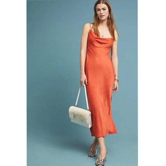 Anthropologie Elyse Sleeveless Bias Midi Slip Dress Orange XSP Petite XS - Picture 10 of 10
